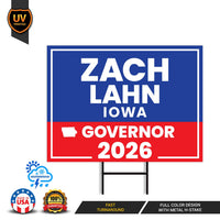 Zach Lahn For Iowa Governor 2026 Yard Sign, Corrugated Plastic Governor Elections Race Red White & Blue Yard Sign with Metal H-Stake