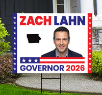 Zach Lahn For Iowa Governor 2026 Yard Sign, Corrugated Plastic Governor Elections Race Red White & Blue Yard Sign with Metal H-Stake