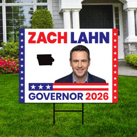 Zach Lahn For Iowa Governor 2026 Yard Sign, Corrugated Plastic Governor Elections Race Red White & Blue Yard Sign with Metal H-Stake