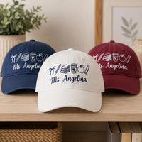Personalized Teacher Embroidered Hat, Custom Name Cap, Classroom Hat Gift, Back to School, Coquette Bow, Teacher Appreciation Gift