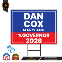 Dan Cox For Maryland Governor 2026 Yard Sign, Corrugated Plastic Governor Elections Race Red White & Blue Yard Sign with Metal H-Stake
