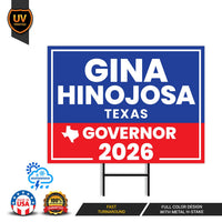 Gina Hinojosa For Texas Governor 2026 Yard Sign, Corrugated Plastic Governor Elections Race Red White & Blue Yard Sign with Metal H-Stake