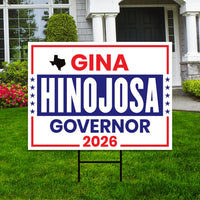 Gina Hinojosa For Texas Governor 2026 Yard Sign, Corrugated Plastic Governor Elections Race Red White & Blue Yard Sign with Metal H-Stake