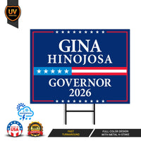 Gina Hinojosa For Texas Governor 2026 Yard Sign, Corrugated Plastic Governor Elections Race Red White & Blue Yard Sign with Metal H-Stake