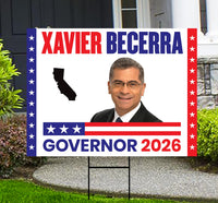 Xavier Becerra For California Governor 2026 Yard Sign, Corrugated Governor Elections Race Red White Blue Yard Sign with Metal H-Stake