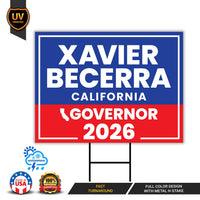 Xavier Becerra For California Governor 2026 Yard Sign, Corrugated Governor Elections Race Red White Blue Yard Sign with Metal H-Stake