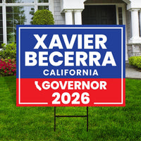 Xavier Becerra For California Governor 2026 Yard Sign, Corrugated Governor Elections Race Red White Blue Yard Sign with Metal H-Stake