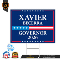 Xavier Becerra For California Governor 2026 Yard Sign, Corrugated Governor Elections Race Red White Blue Yard Sign with Metal H-Stake