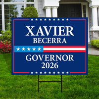 Xavier Becerra For California Governor 2026 Yard Sign, Corrugated Governor Elections Race Red White Blue Yard Sign with Metal H-Stake