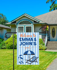 Personalized Pool Garden Flag, 12x18 Double Sided Yard Flag, Summer Porch Decor, Custom Couple Welcome Sign, Outdoor Housewarming Gift