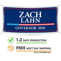 Zach Lahn For Iowa U.S. Governor Banner Sign, 13 oz Waterproof US Governor Election 2026 Vinyl Banner With Metal Grommets