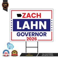 Zach Lahn For Iowa Governor 2026 Yard Sign, Corrugated Plastic Governor Elections Race Red White & Blue Yard Sign with Metal H-Stake