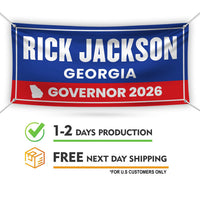 Rick Jackson For Georgia U.S. Governor Banner Sign, 13 oz Waterproof US Governor Election 2026 Vinyl Banner With Metal Grommets