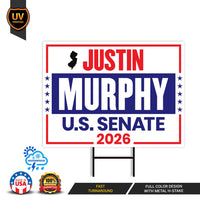 Justin Murphy For New Jersey Senate 2026 Yard Sign, Corrugated Plastic Senate Elections, Race Red White & Blue Yard Sign with Metal H-Stake