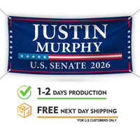 Justin Murphy For New Jersey U.S. Senate Banner Sign, 13 oz Waterproof US Senate Election 2026, Democratic Vinyl Banner With Metal Grommets