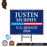 Justin Murphy For New Jersey Senate 2026 Yard Sign, Corrugated Plastic Senate Elections, Race Red White & Blue Yard Sign with Metal H-Stake