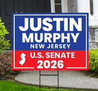 Justin Murphy For New Jersey Senate 2026 Yard Sign, Corrugated Plastic Senate Elections, Race Red White & Blue Yard Sign with Metal H-Stake