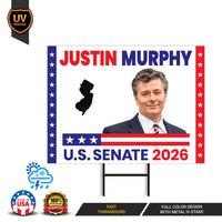 Justin Murphy For New Jersey Senate 2026 Yard Sign, Corrugated Plastic Senate Elections, Race Red White & Blue Yard Sign with Metal H-Stake
