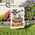 Just Waiting For Halloween Garden Flag, 12x18 Double Sided Outdoor Decor, Halloween Yard Flag, Spooky Skeleton Pool Party, Fall Gift