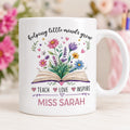 Personalized Teacher Coffee Mug, Teacher Name Ceramic Mug, Floral Classroom Coffee Cup, Teacher Desk Mug, Teacher Appreciation Gift