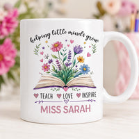 Personalized Teacher Coffee Mug, Teacher Name Ceramic Mug, Floral Classroom Coffee Cup, Teacher Desk Mug, Teacher Appreciation Gift
