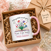 Personalized Teacher Coffee Mug, Teacher Name Ceramic Mug, Floral Classroom Coffee Cup, Teacher Desk Mug, Teacher Appreciation Gift