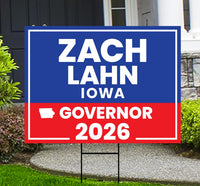 Zach Lahn For Iowa Governor 2026 Yard Sign, Corrugated Plastic Governor Elections Race Red White & Blue Yard Sign with Metal H-Stake