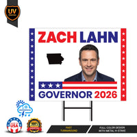Zach Lahn For Iowa Governor 2026 Yard Sign, Corrugated Plastic Governor Elections Race Red White & Blue Yard Sign with Metal H-Stake