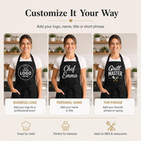 Custom Logo or Text Apron, Personalized Cooking Apron, Custom Chef Apron, Baking Apron, BBQ Apron, Restaurant Staff Apron, Gift for Baker