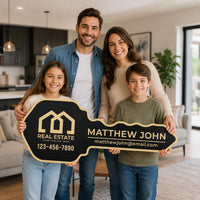 2 Pack Personalized Real Estate Marketing Closing Signs, Customized Realtor Social Media Photo Props, Realtor Key, Custom House Shaped Sign