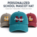 Personalized School Mascot Embroidered Hat, Custom Team Name Letter Cap, Adjustable Cotton Cap, Game Day Gift, Student Spirit Gift