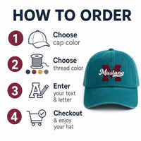 Personalized School Mascot Embroidered Hat, Custom Team Name Letter Cap, Adjustable Cotton Cap, Game Day Gift, Student Spirit Gift