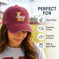 Personalized School Mascot Embroidered Hat, Custom Team Name Letter Cap, Adjustable Cotton Cap, Game Day Gift, Student Spirit Gift