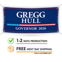Gregg Hull For New Mexico U.S. Governor Banner Sign, 13 oz Waterproof US Governor Election 2026 Vinyl Banner With Metal Grommets