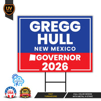 Gregg Hull For New Mexico Governor 2026 Yard Sign, Corrugated Plastic Governor Elections Race Red White & Blue Yard Sign with Metal H-Stake