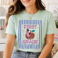 Personalized First Grade Teacher Shirt, Custom Apple Worm Name Tee, Cute School Year Team Tee, Back to School Outfit, Educator Gift