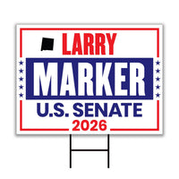 Larry Marker For New Mexico Senate 2026 Yard Sign, Corrugated Plastic Senate Elections, Race Red White & Blue Yard Sign with Metal H-Stake