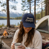 Happy Camper Embroidered Hat, Camping Lover Baseball Cap, Low Profile Dad Hat, Outdoor Adventure Gift, Everyday Cap Gift