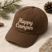Happy Camper Embroidered Hat, Camping Lover Baseball Cap, Low Profile Dad Hat, Outdoor Adventure Gift, Everyday Cap Gift