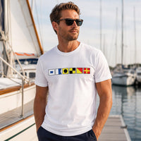 Personalized Nautical Alphabet Shirt, Custom Signal Flag Name Tee, Sailor Boating Crewneck Tee, Cruise Vacation Outfit, Gift for Sailor