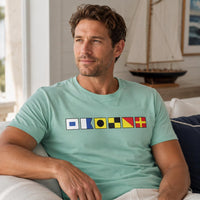 Personalized Nautical Alphabet Shirt, Custom Signal Flag Name Tee, Sailor Boating Crewneck Tee, Cruise Vacation Outfit, Gift for Sailor