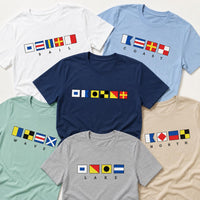 Personalized Nautical Alphabet Shirt, Custom Signal Flag Name Tee, Sailor Boating Crewneck Tee, Cruise Vacation Outfit, Gift for Sailor