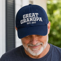 Personalized Great Grandpa Embroidered Hat, Custom EST Year Cap, Adjustable Cotton Cap, Great Grandpa Birthday Gift, Custom Text Hat