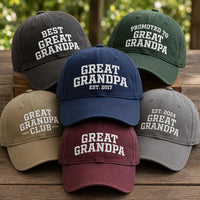 Personalized Great Grandpa Embroidered Hat, Custom EST Year Cap, Adjustable Cotton Cap, Great Grandpa Birthday Gift, Custom Text Hat
