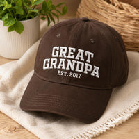 Personalized Great Grandpa Embroidered Hat, Custom EST Year Cap, Adjustable Cotton Cap, Great Grandpa Birthday Gift, Custom Text Hat