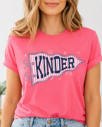 Custom Kinder Teacher Shirt, Kindergarten Grade Level Tee, Cute Pennant Classroom Shirt, Back to School Outfit, Teacher Appreciation Gift