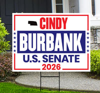 Cindy Burbank For Nebraska Senate 2026 Yard Sign, Corrugated Plastic Senate Elections, Race Red White & Blue Yard Sign with Metal H-Stake