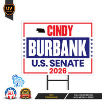 Cindy Burbank For Nebraska Senate 2026 Yard Sign, Corrugated Plastic Senate Elections, Race Red White & Blue Yard Sign with Metal H-Stake