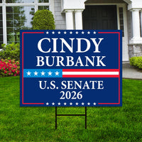 Cindy Burbank For Nebraska Senate 2026 Yard Sign, Corrugated Plastic Senate Elections, Race Red White & Blue Yard Sign with Metal H-Stake
