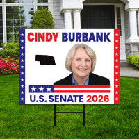 Cindy Burbank For Nebraska Senate 2026 Yard Sign, Corrugated Plastic Senate Elections, Race Red White & Blue Yard Sign with Metal H-Stake